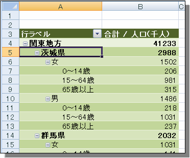 Excel2007 ピボット 展開 折りたたみ